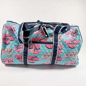 NGil Quilted Duffle Bag Flip Flop Print Blue Pink Weekend Travel Overnight